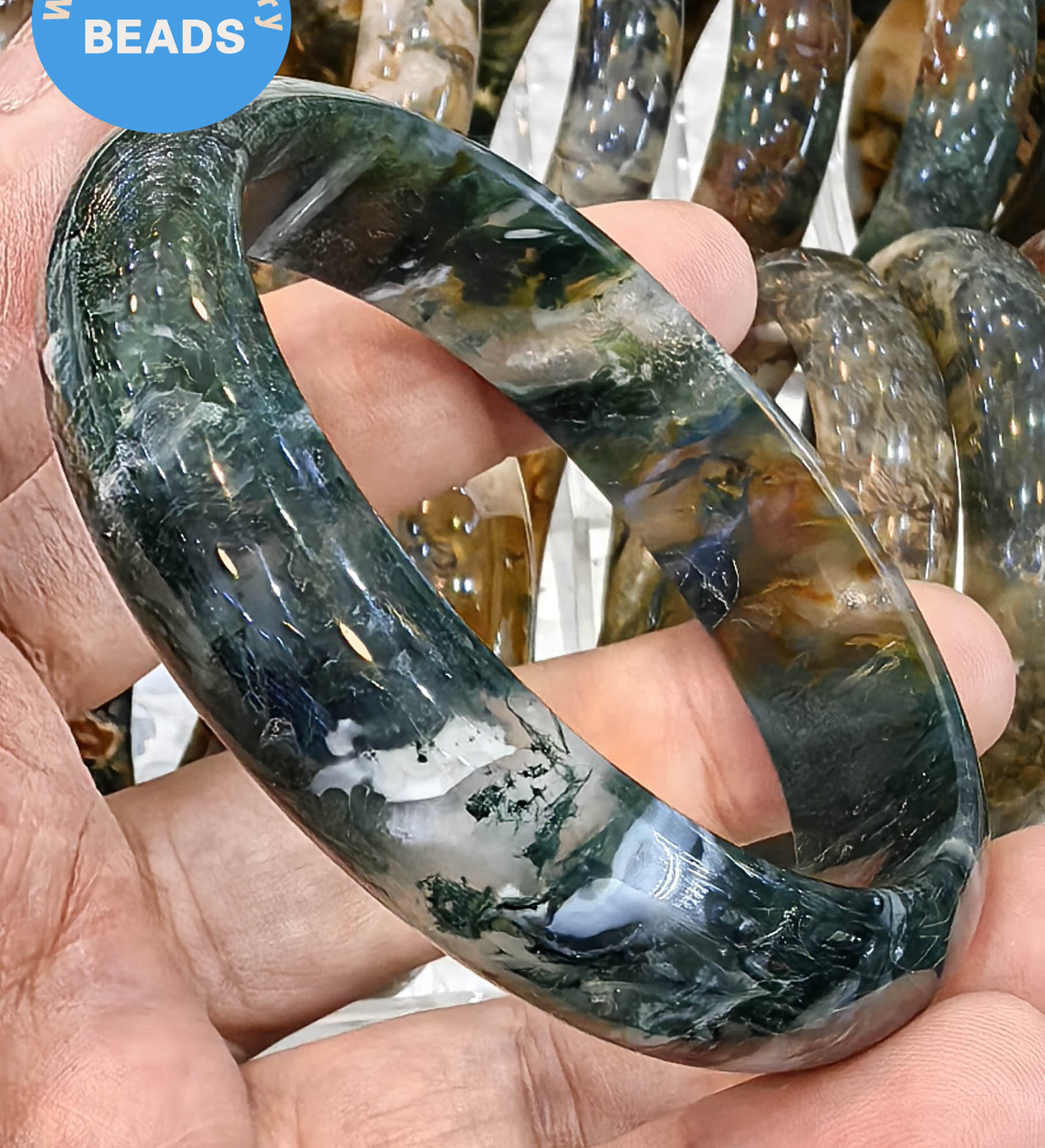 AA Genuine Moss Agate Gemstone Woman Man Band Bangle 54-64mm