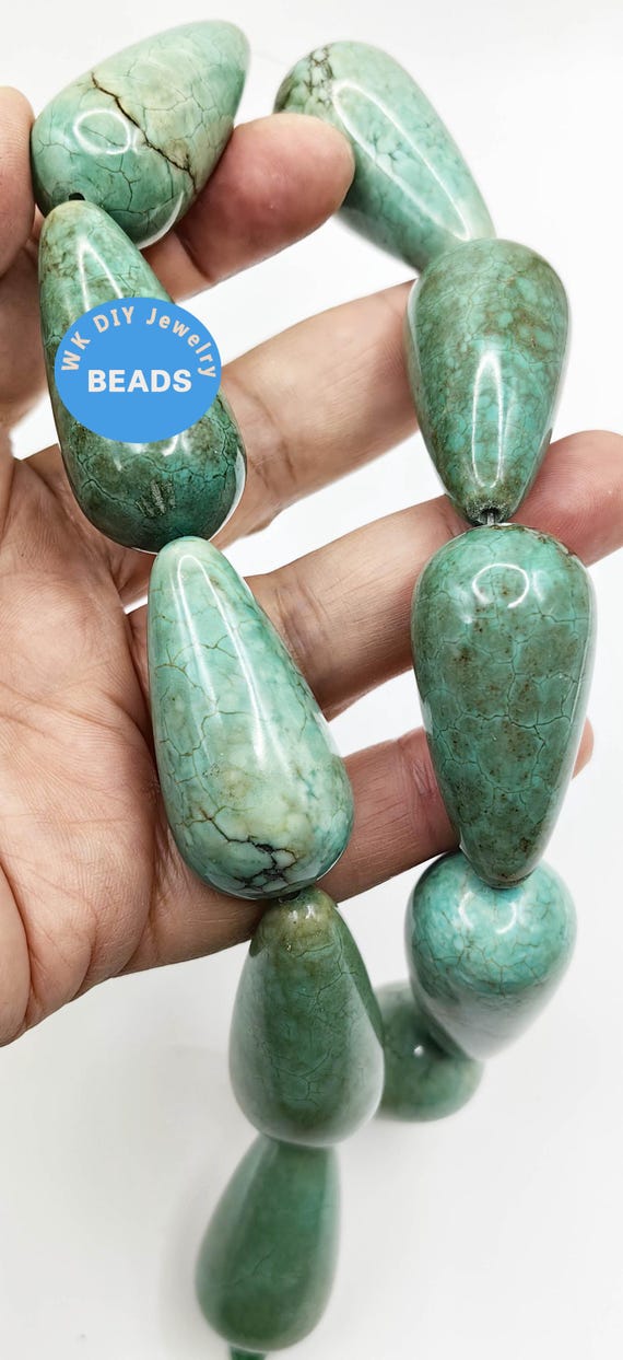 Dark Green Turquoise Oval Beads 10x13mm – 15.5" Strand Glossy Finish
