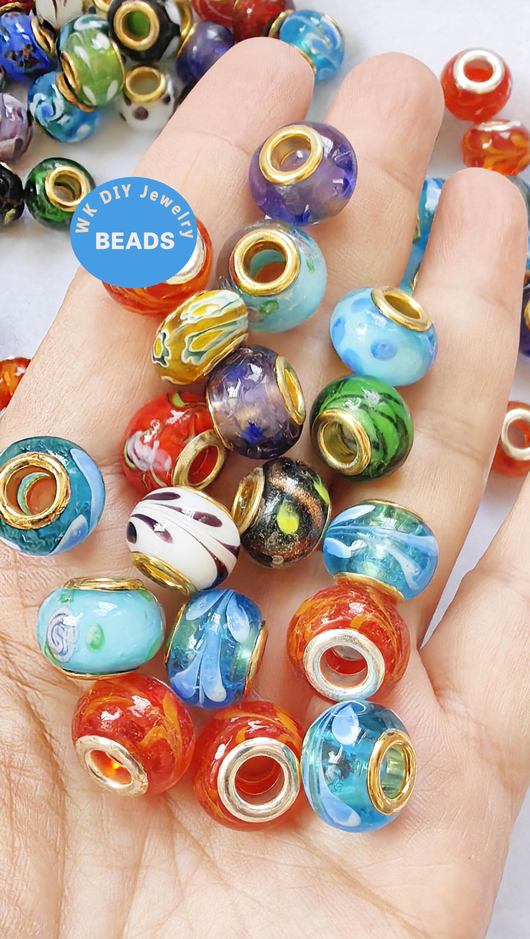 Perla Di Vetro Murano 3D Multi Colore Con Foglio Oro E Fiore - Anima In Argento 925 Per Bracciale Europeo