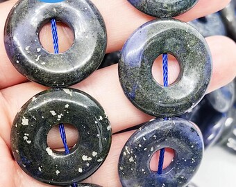 Cuentas de lapislázuli en forma de donut de 25 mm (1"), colgante de donut PI, círculo redondo, pendientes de lapislázuli azul, cuentas DIY (2-12 piezas) para hacer joyas.