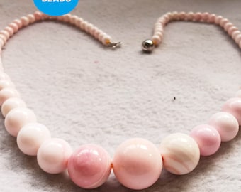 Collar de caracola natural, rosa claro, blanco, concha de caracola, pera, bola redonda, cuentas de 6-14 mm, Collar de cuentas hecho a mano, Longitud 20 pulg.