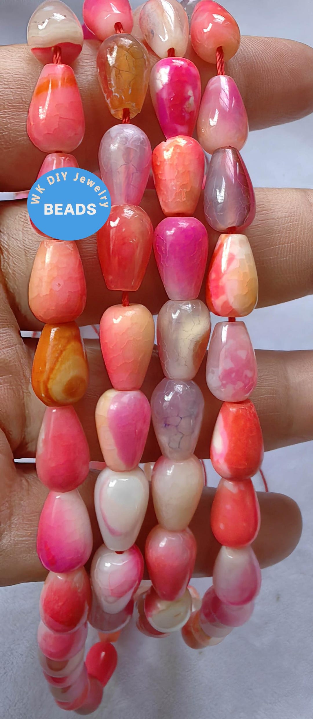 35pcs Chery Pink Agate 8x12mm 16inch Drop Beads Teardrop Cube Pear