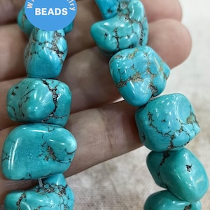 Perline di ciottolo grezzo di forma libera di turchese naturale, pepite, scaglie di pietra preziosa turchese blu-verde, filo da 15,5" per collana di gioielli