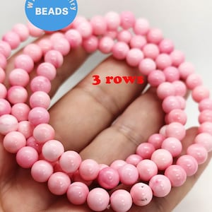 22&quot;  Natural Queen Conch Necklace, Light Pink White Queen Conch Shell Pear Round Ball  Streach bracelet  Beads Handmade Beaded  96pcs 3 rows