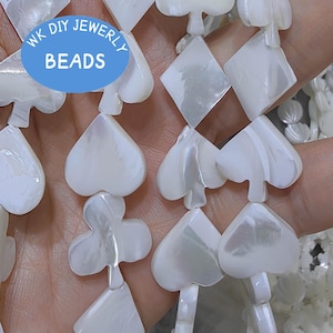 Full strand 15inch Different Shapes Natural Pearl Shell Beads Mop  Shell Beads - HeartSquare Rectangle Triangle Moon Clover Disc Loose bead