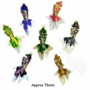 Large 4PCS Handmade Fish, rainbow Cloisonne, brass Carp, Koy, Pendants,75-105mm Blue, Black, Goldfish, Pink Charms Eearrings Jewelry Making