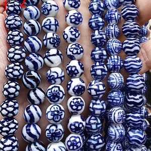 High Quality --Large Handmade Ceramic beads ceramic beads Round ball Pattern Blue Pendant Earrings accessories 15.5" 8-20mm