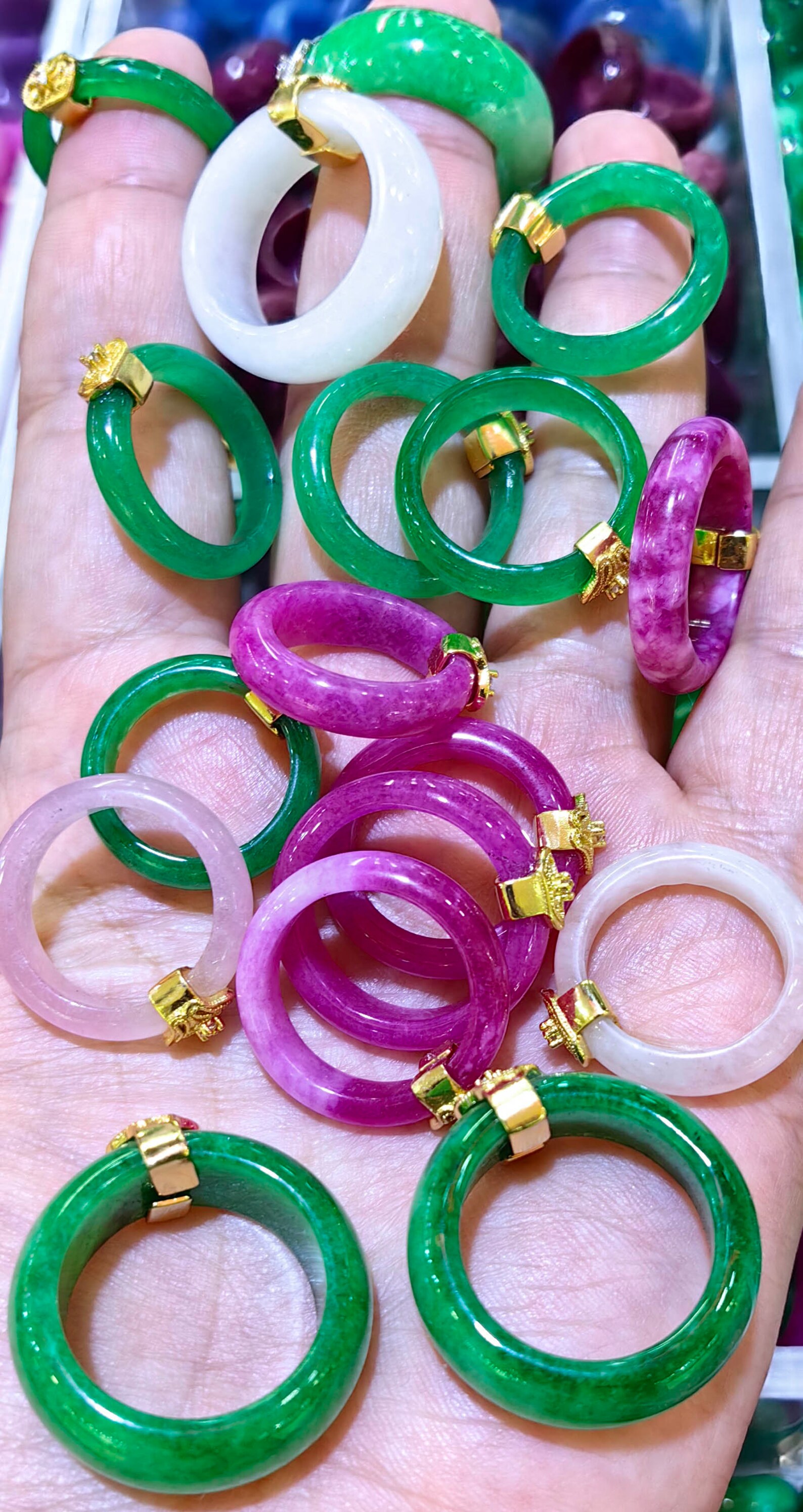 Hot Pink Green Jade Gemstone Ring 6-10US Jewelry Gift for Her ...