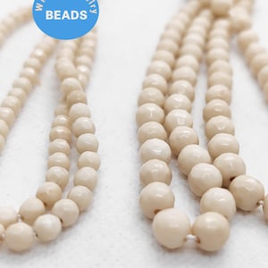 15.5&quot; Ivory Fossil Jasper Micro Faceted Round Beads Cream Fossil Gemstone Beads, Natural Ivory Gemstone Beads Loose Coral Beads supplies