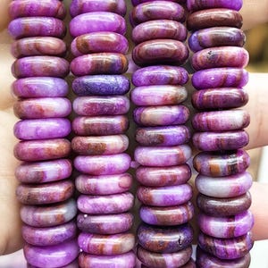 Cuentas redondas grandes de jade violeta, sugilita, cereza violeta, heishi, 6-18 mm, 15,5" de largo, para hacer joyas.