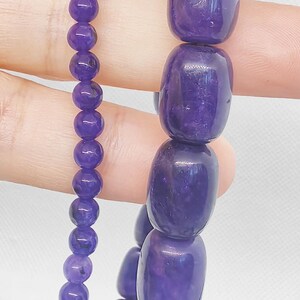Purple Jade Stone Bead Strand, Round Rice Barrel Shape, 15.5 inch