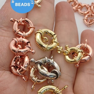 10PCS Rose Gold Sterling Silver Spring Ring Clasp,18K Gold Plated  Pearl Clasp 2 Strands, Clasp with Loop,Connector for Bracelet Necklace