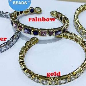 Stearling Silver, 18K Gold  Micro Pave  Bangle, Genuine Natural  Rainbow Crystal Bracelet, Open Cuff Bangle,Adjust Bracelet for gift