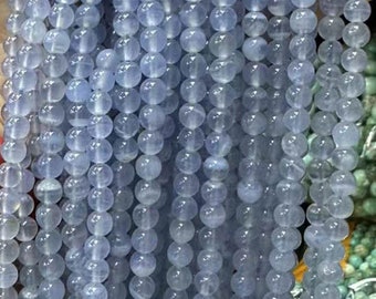 Natural Blue Chalcedony Round disco   Polished 3-8mm  Gemstone 15.5" Strand Loose beads Healing Stone for jewelry making