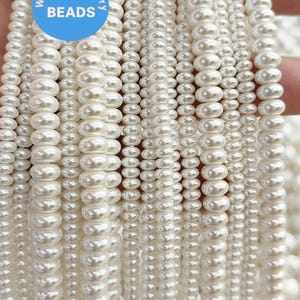 15.5" strand Pearl White Shell Button  White Sea Pearl 4-8mm White Rondelle Wheel Natural Pearls  Pearl Beads for Jewelry Making
