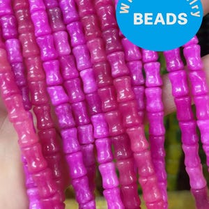 Cuentas de tambor de piedra de color rosa intenso y cereza, cuentas de jade natural, cuentas espaciadoras redondas de bambú, cuentas cilíndricas de bambú de forma libre para hacer joyas
