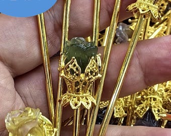 Amehtyst jadeite Quartz Turquoise Hair Pin | Hair Stick | 18K gold filled Hair Accessories | Copper Hair Pin | Gemstone Stone | Gift for Her