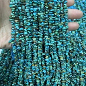 Chips di turchese naturale a forma libera, pepite grezze, non trattate, vere e proprie splendide pietre preziose di turchese blu verde, 4-12 mm, 15,5" filo