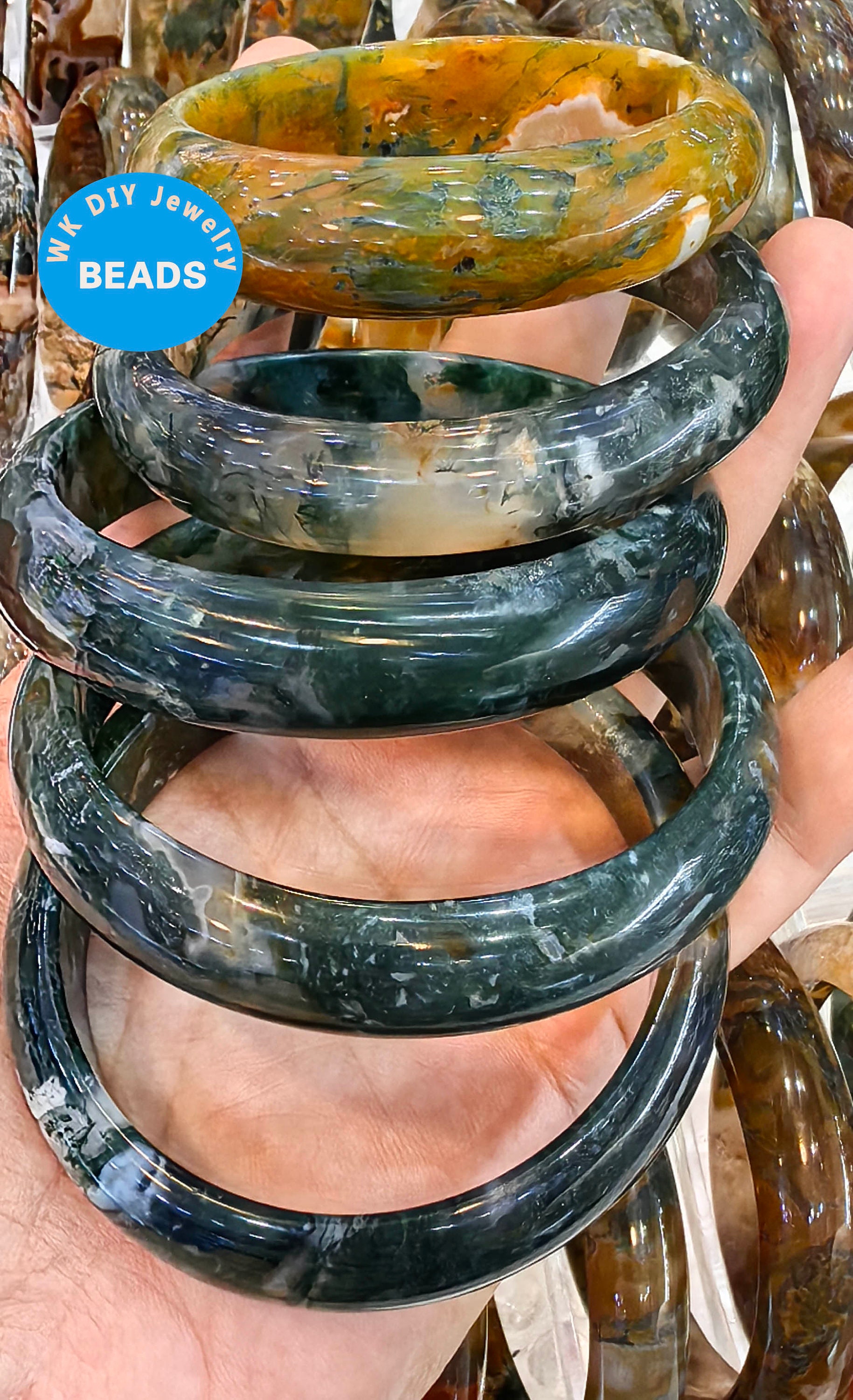 AA Genuine Moss Agate Gemstone Woman Man Band Bangle 54-64mm