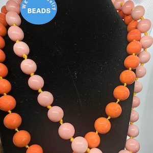 Tangerine Orange  Red Coral Streatch Bracelet  12mm  Round ball Pink Coral  Necklace -20inch Beads  Loose Coral Beads supplies