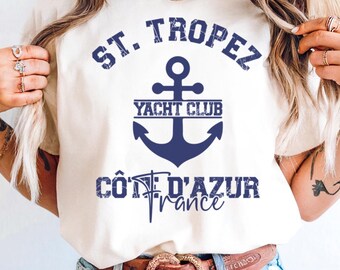 St Tropez Shirt Komfort Farben Yacht Club T-Shirt Französisch Riviera Souvenir Anker Top Cote d Azur Geschenk Segelbekleidung