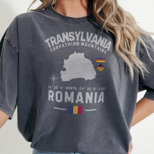 Transylvania Carpathian Mountains Comfort Colors Shirt Romania Tee Vintage Map Souvenir Geography Travel Gift Eastern Vampire Halloween