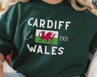 Cardiff Welsh Dragon Sweatshirt | Wales Flag Shirt | Y Ddraig Goch Pullover | Welsh Pride Gift | Cymru Dragon Sweater | Wales Souvenir
