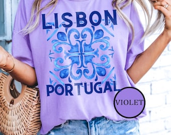 Lisbon Portugal T-Shirt | Portuguese Azulejo Tile | Comfort Colors | Lisboa Souvenir | Portugal Gift | Portuguese Tile Tee Lisboa