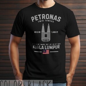 Chemise tours jumelles Petronas t-shirt Kuala Lumpur couleurs confort Malaisie voyage souvenir ville horizon architecture cadeau art urbain minimaliste Black