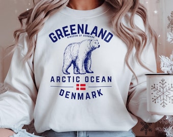 Greenland Arctic Ocean Crewneck Sweater Kingdom of Denmark Polar Bear Sweatshirt Danish Flag Nordic Travel Hikers Explorers Gift Unisex