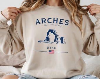 Arches National Park Sweatshirt Utah Souvenir Crewneck American Flag Delicate Arch Pullover Hiking Gift Utah Travel Shirt Sweater