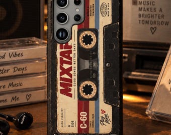Coque de téléphone rétro à motif cassette, coque iPhone vintage style mixtape, cadeau pour les fans de musique des années 80 et 90, coque de téléphone résistante au style rétro.