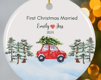 Décoration de mariage pour le premier Noël de Zazzle.be Liste d'envies Vous avez des idées ? Mr Mme Ornement | Cadeau de mariage personnalisé | Cadeau de Noël pour jeunes mariés | Notre première décoration de Noël