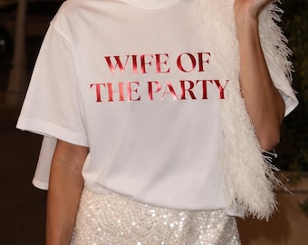 Wife of the Party Sweatshirt, Red Metallic Print Bride Sweatshirt, Bride to Be Gift, Bachelorette Party Crewneck, Engagement Gift
