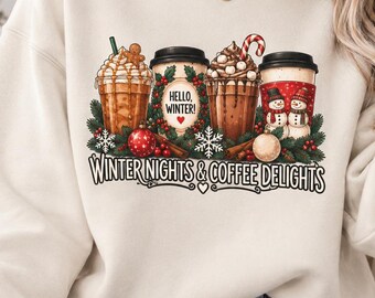 T-shirt de Noël « Tasse de café » aux couleurs confortables, cadeau pour les amateurs de café, sweat-shirt d'hiver « Tasse de café », t-shirt de Noël « Tasse de café », vêtements de Noël douillets