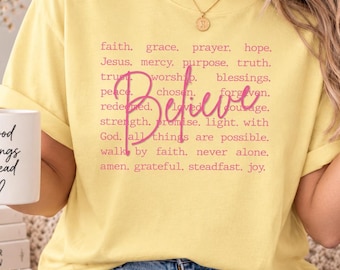 T-shirt chrétien « Croire », T-shirt de foi pour femme, Sweat-shirt chrétien, T-shirt Jésus, T-shirt biblique inspirant, Cadeau religieux pour elle