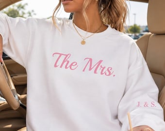 The Mrs Sweatshirt, Personalized Bride Sweatshirt, Custom Initials Sleeve, Puff Print Bride Crewneck, Future Mrs Gift, Engagement Gift