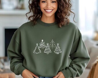 Design minimaliste en sweat-shirt avec arbre de Noël, cadeau de vacances pour les amoureux de Noël, sweat-shirt confortable pour homme, femme, ados, col rond.