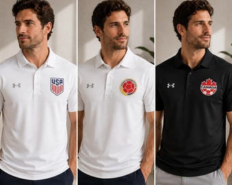 Personalized Country Soccer Polo Shirt, 2026 Game Day Fan Polo, Custom Flag Embroidered Style Polo, USA Colombia Canada Soccer Gift
