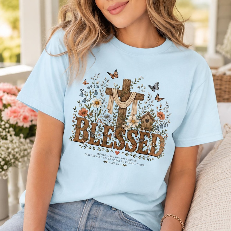 Floral Cross Blessed Shirt, Vintage Faith Based Tee, Religious Women's ...