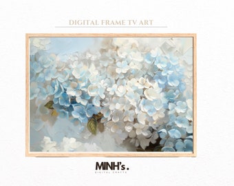 2024 Samsung Frame TV Art Abstract Flower Painting, Floral Painting Digital Download Textured 3D Blue Hydrangea Art for Frame TV .