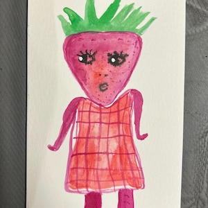 PUCKER UP FRAISE - carte postale peinte à la main