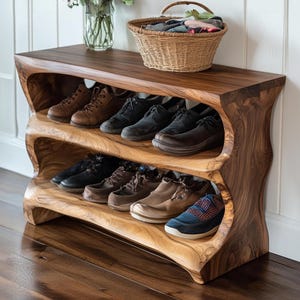 Handmade hallway bench shoe rack | Mid century entryway woven bench | Wooden storage bench rack | Living room furniture gift for her