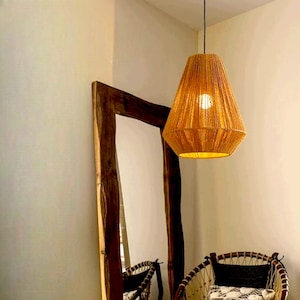 Rustic Hemp Rope Pendant Light,Coastal Rope Light Fixture,Handmade Boho Lampshade For Ceiling,Farmhouse Hanging Lamp,Living Room Lighting