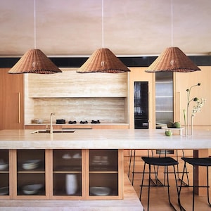 Art Decor Conical Rattan Wicker Pendant Light Shade,Natural Rattan Cone Lampshade,Unique Cone Shape Ambient Lighting For Living Room Kitchen