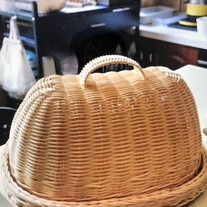 Natural Rattan Wicker Food Cover With Tray,Outdoor Woven Food Cover,Housewarming Gift,Dome Food Cover,Natural Elegant Durable Home Storage