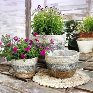 Handgewebter Seegras-Pflanzer Boho Wohnkultur, natürlicher umweltfreundlicher handgemachter haltbarer Pflanzenhalter stilvoller Indoor Outdoor Planter, Geschenk für sie