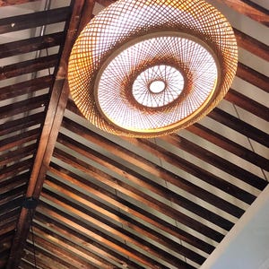 Bamboo Flush Mount Porch Light,Minimalist Bamboo Ceiling Lamp,Living Room Decor,Handmade Bamboo Patio Light Fixture,Boho Patio Ceiling Light