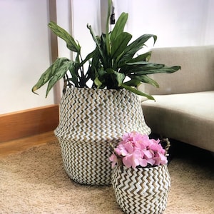 Panier en jonc de mer tissé à la main, rangement pour jardinière, décoration de ferme minimaliste, panier-couverture pliable, panier organisateur de jouets, rangement pour la maison