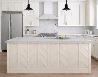 Chevron Accent Panels for Kitchen Island, DIY kitchen island decoration, MDF wall panel, upgrade kitchen island, kitchen island front panels